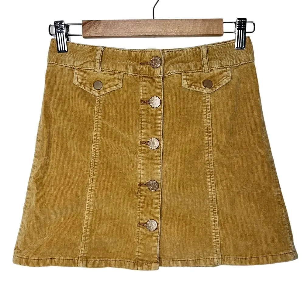 BDG Corduroy skirt | Button Down Mini skirt women's size 2 Marigold dark mustard